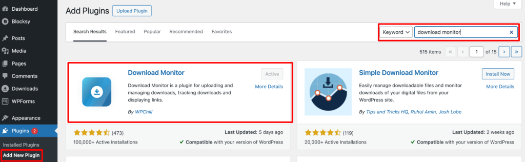 find and install download monitor plugin from wordpress.org 